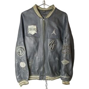 Vintage‎ Air Jordan Studded Leather Varsity Jacket Gray Rare Distressed AS IS